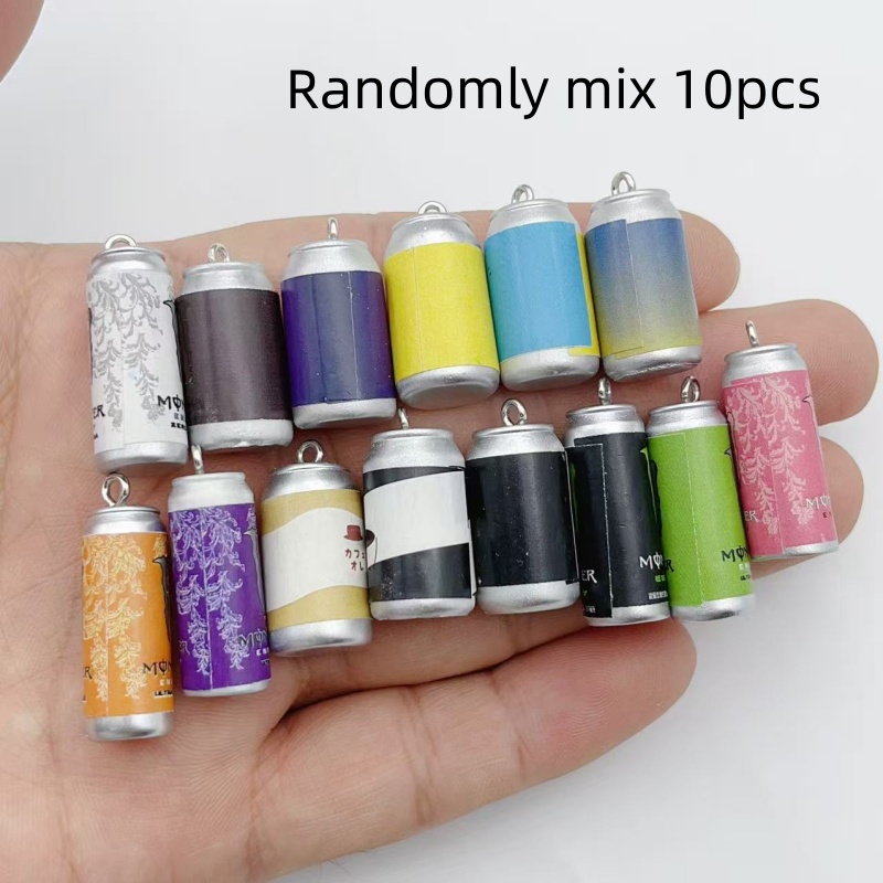 Jewelry Making With Resin - 10 ชิ้น จี้เรซินรูปกระป๋องเครื่องดื่มจำลองขนาดเล็ก หลากสีสัน สำหรับทำจี้ขวดเครื่องดื่มจำลอง DIY