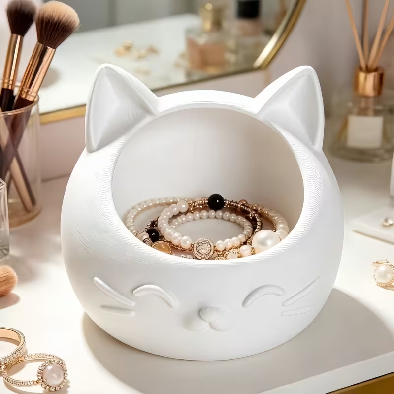 Jewelry Making Organizer Box - กล่องเก็บของรูปแมวการ์ตูนขนาดเล็ก น่ารัก เหมาะสำหรับวางข้างเตียงเพื่อเก็บของชิ้นเล็กๆ เช่น เครื่องประดับและนาฬิกา