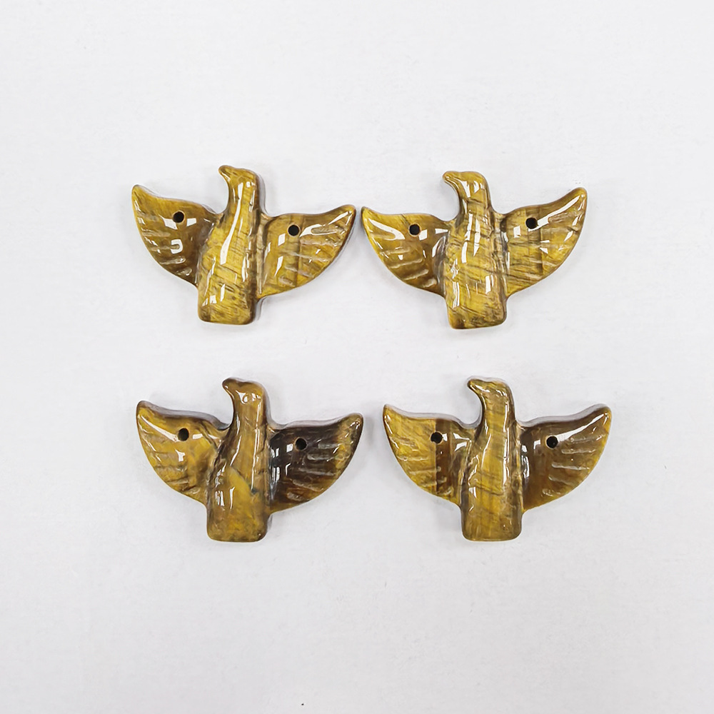 Jewelry Making Michaels - จี้ลูกปัดหินธรรมชาติแกะสลักรูปนกอินทรี 4 ชิ้น สำหรับทำเครื่องประดับ ไทเกอร์อาย กรีนอะเวนเจอรีน