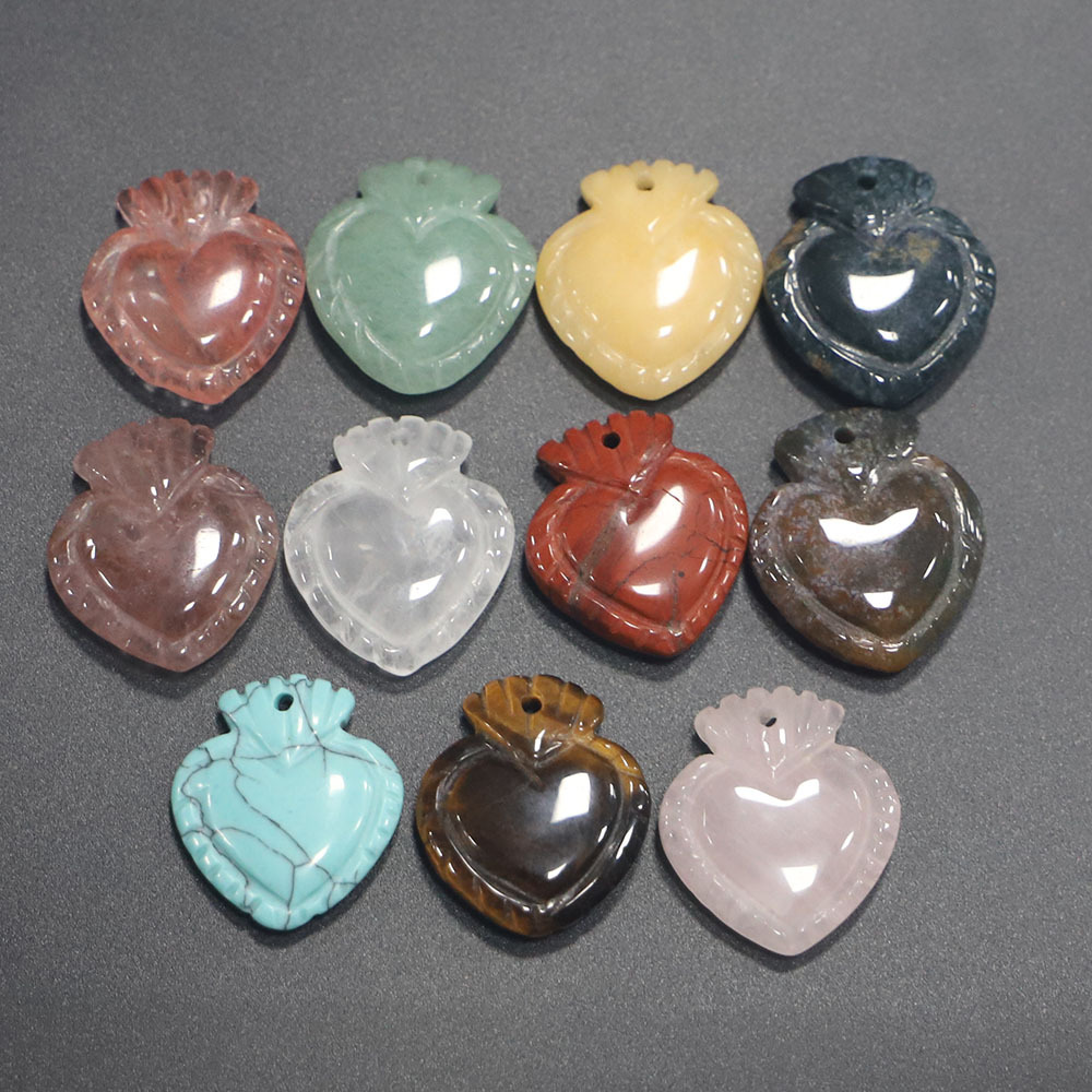 Jewelry Making Michaels - 6 ชิ้น ลูกปัดหินแกะสลักรูปหัวใจ ขนาด 30×26 มม.
