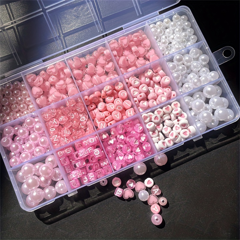 Jewelry Making Organizer Box - ชุดทำเครื่องประดับ DIY 10 ชิ้น ประกอบด้วยลูกปัดอะคริลิกสีชมพูและอุปกรณ์ทำเครื่องประดับทำมือ