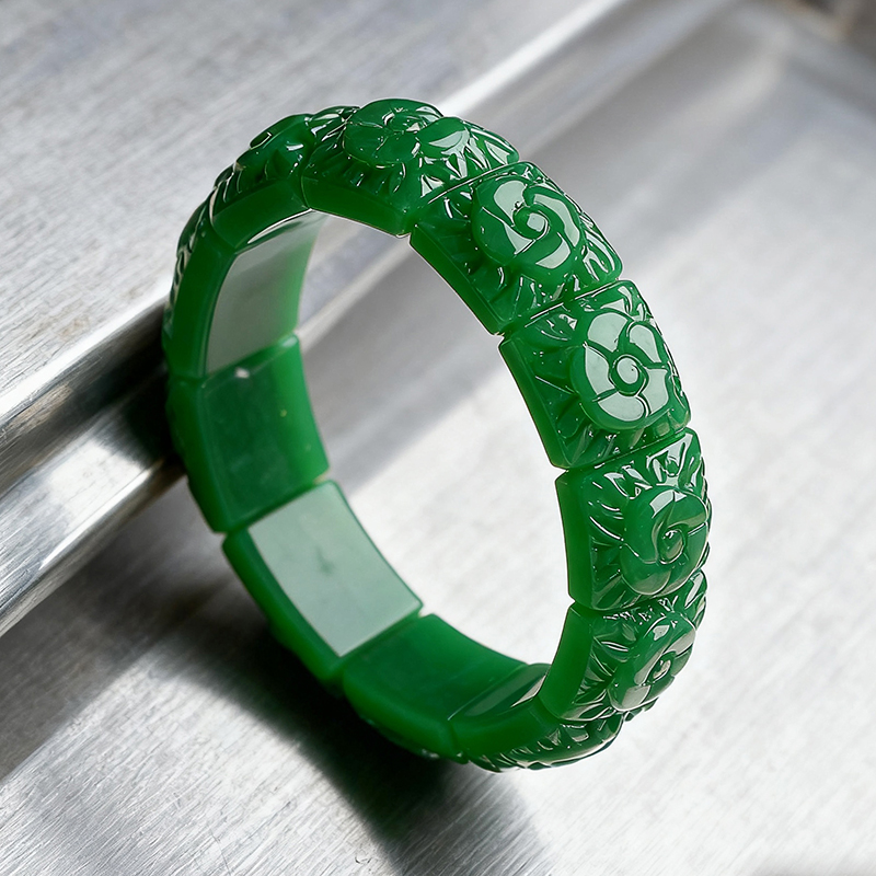 Jewelry Making Jewelry - กำไลข้อมือหยกแท้ลายดอกไม้ ดีไซน์วินเทจ เครื่องประดับธรรมชาติ ของขวัญสำหรับผู้หญิง เครื่องรางนำโชค ของประดับหรูหรา