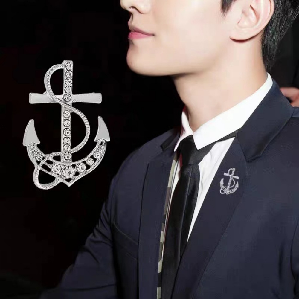 Jewelry Making Business - Vintage Naval Rudder Anchorเข็มกลัดRhinestoneชุดสูทผู้ชายเสื้อLapel Pinเข็มกลัดโลหะธุรกิจBadgeเครื่องประดับอุปกรณ์เสริม