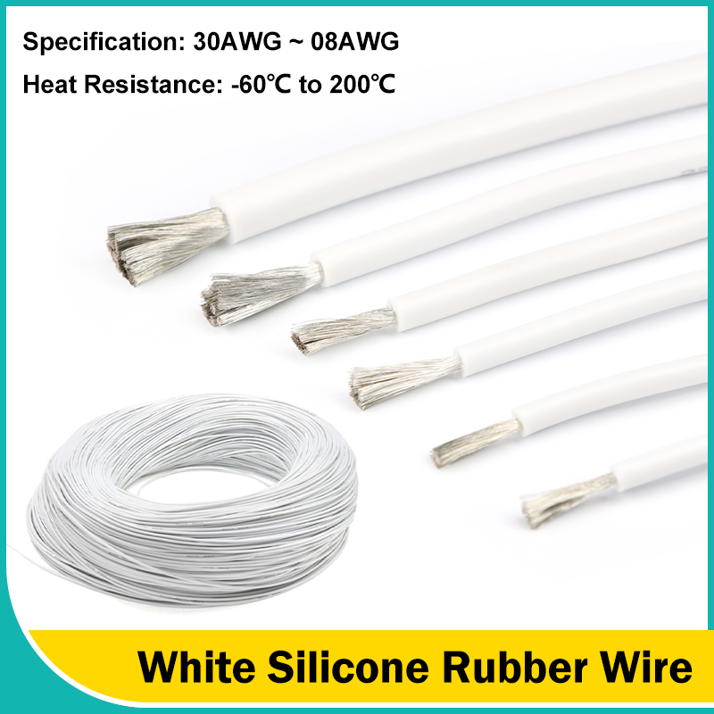 Wire 22 Gauge Copper - สีขาวยางซิลิโคนยืดหยุ่นสาย 30/28/26/24/22/20/18/16/15/14/13/12/10/08 AWG นุ่มไฟฟ้าสําหรับรถอินเวอร์เตอร์แบตเตอรี่