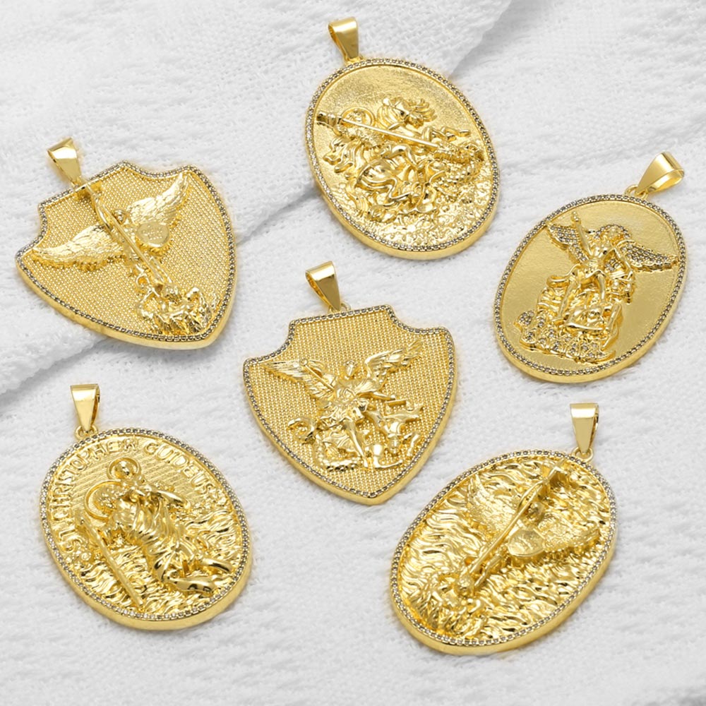 Jewelry Making Michaels - OCESRIO เหรียญนักบุญไมเคิลสำหรับสร้อยคอทองแดงชุบทองนักบุญคริสโตเฟอร์โล่จี้เครื่องประดับทำเครื่องประดับ pdtb919