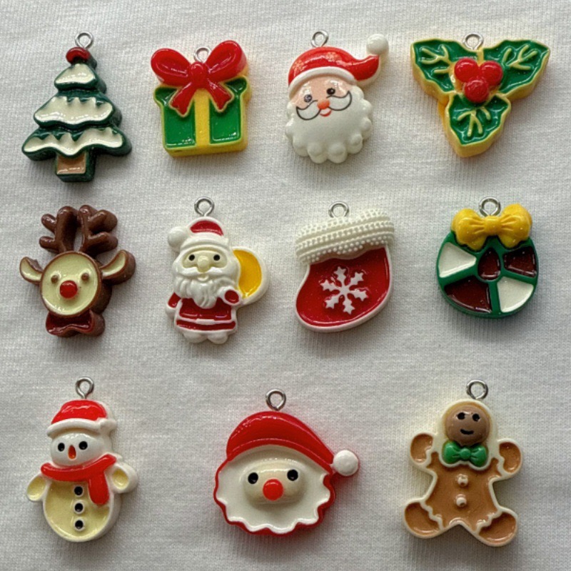 Jewelry Making With Resin - 10 ชิ้นคริสต์มาสการ์ตูนซีรีส์เรซิ่นจี้ DIY เครื่องประดับทำเครื่องประดับต่างหูสร้อยคอพวงกุญแจ
