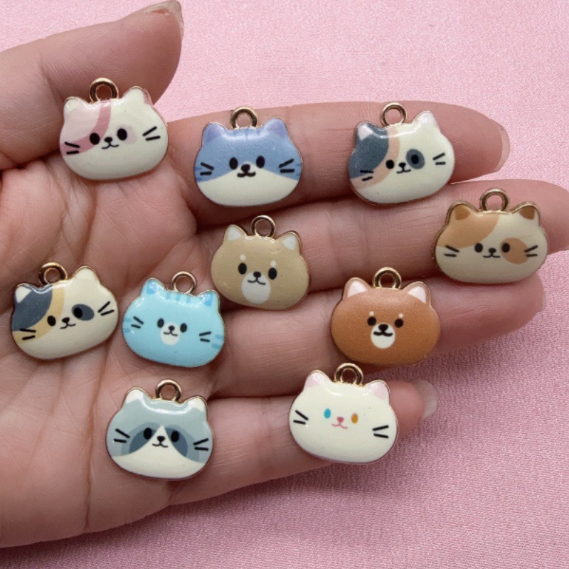 Jewelry Making Jewelry - จี้โลหะผสมรูปหัวแมวพิมพ์ลาย 12 ชิ้น, สำหรับทำเครื่องประดับ DIY ต่างหู,