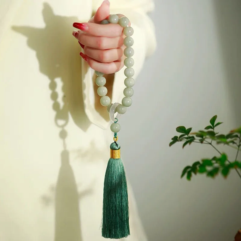 Jewelry Making Jewelry - หินหยกสีเขียว 12 มม.ลูกปัดสร้อยข้อมือสร้อยคอทิเบตพุทธ Mala Buddha Charm
