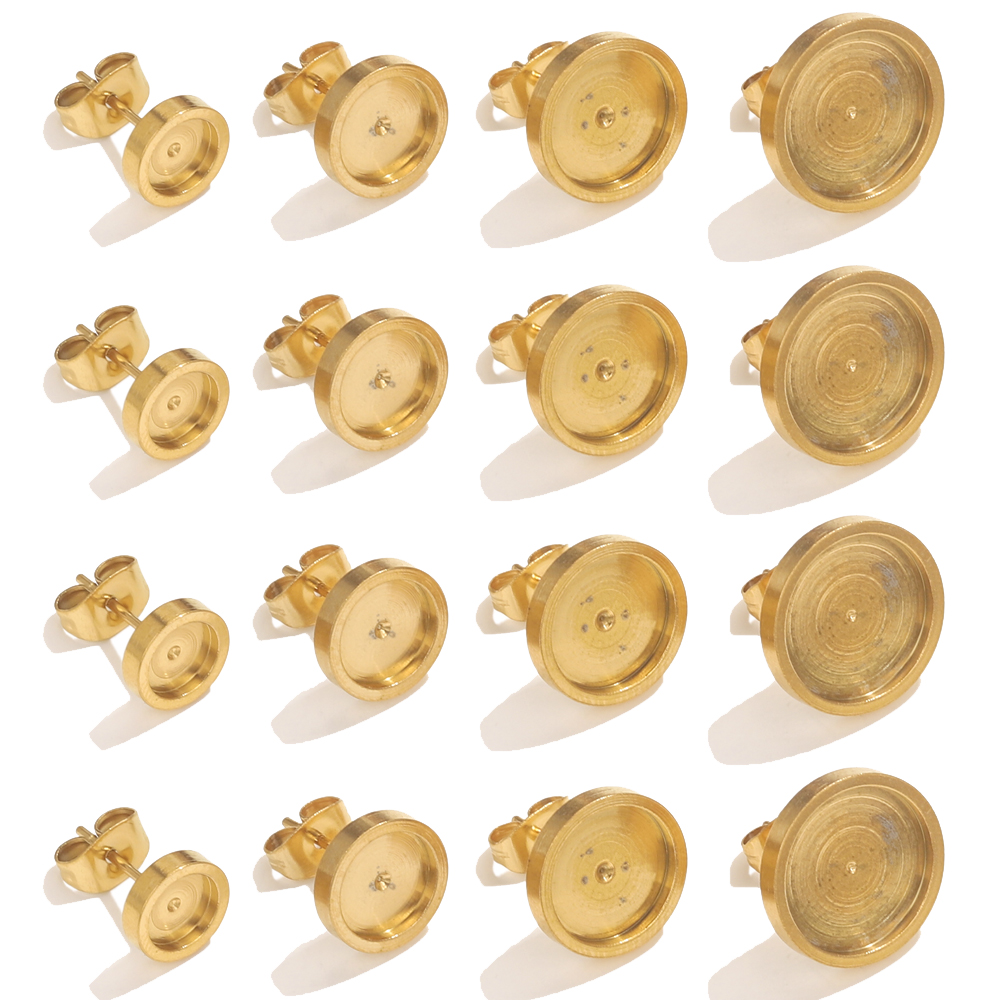 Jewelry Making With Resin - 10pcs สแตนเลสสตีลต่างหูสตั๊ดกลับฐาน Cabochon BEZEL การตั้งค่า DIY