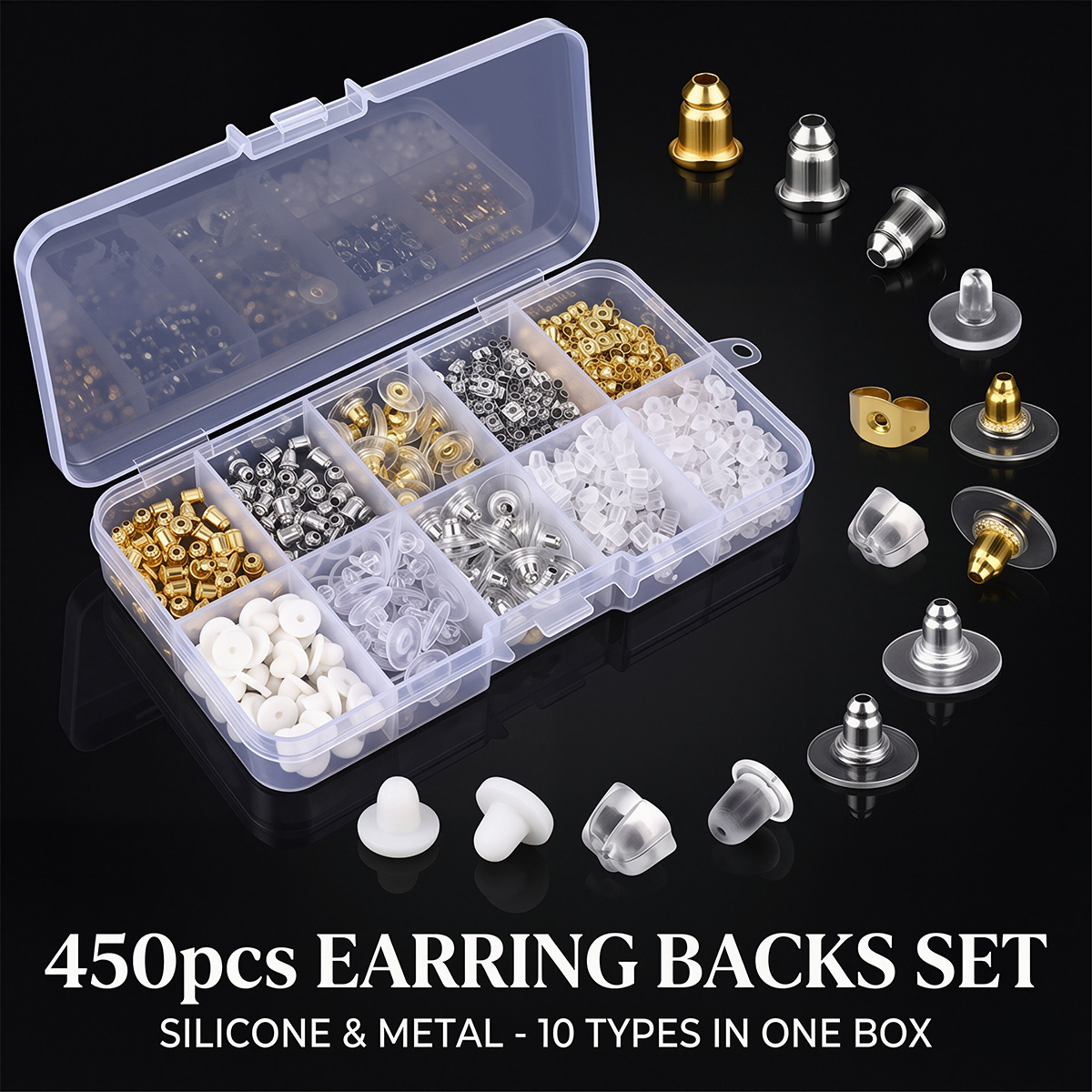 450 ชิ้น จุกปิดต่างหูซิลิโคนแล - Jewelry Making Organizer Box บทวิจารณ์และราคา