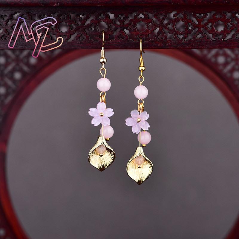 ต่างหูหยกธรรมชาติสีชมพู ลายดอก - Jewelry Making Jewelry บทวิจารณ์และราคา