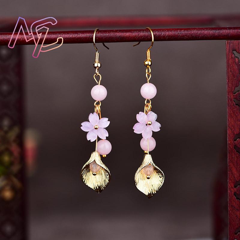 ต่างหูหยกธรรมชาติสีชมพู ลายดอก - Jewelry Making Jewelry บทวิจารณ์และราคา