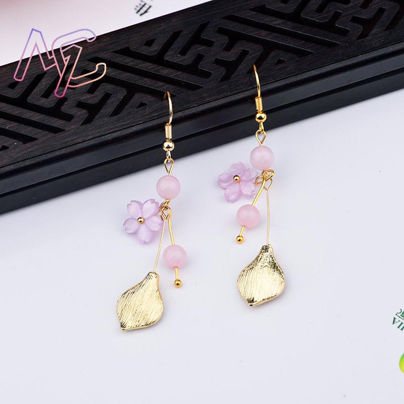ต่างหูหยกธรรมชาติสีชมพู ลายดอก - Jewelry Making Jewelry บทวิจารณ์และราคา